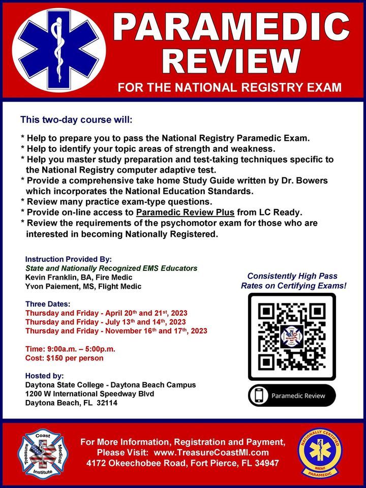 Paramedic Review for National Registry Exam, Daytona State College, Ponce  Inlet, July 13 to July 14 | AllEvents.in