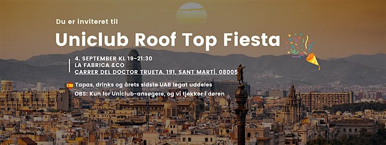 Uniclub Private Rooftop event på La Fabrica (Kun for Uniclub-ansøgere)