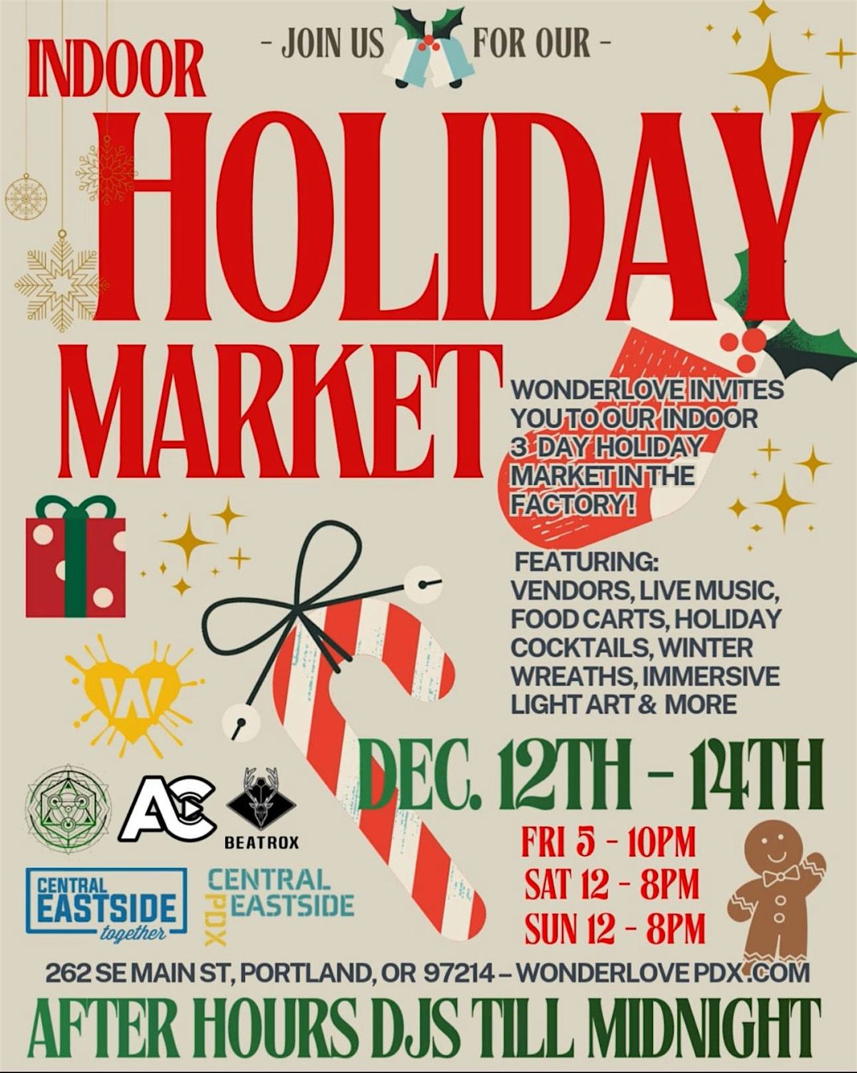 Indoor Factory Holiday Market @ Wonderlove!, 12 December | Event in Portland | AllEvents