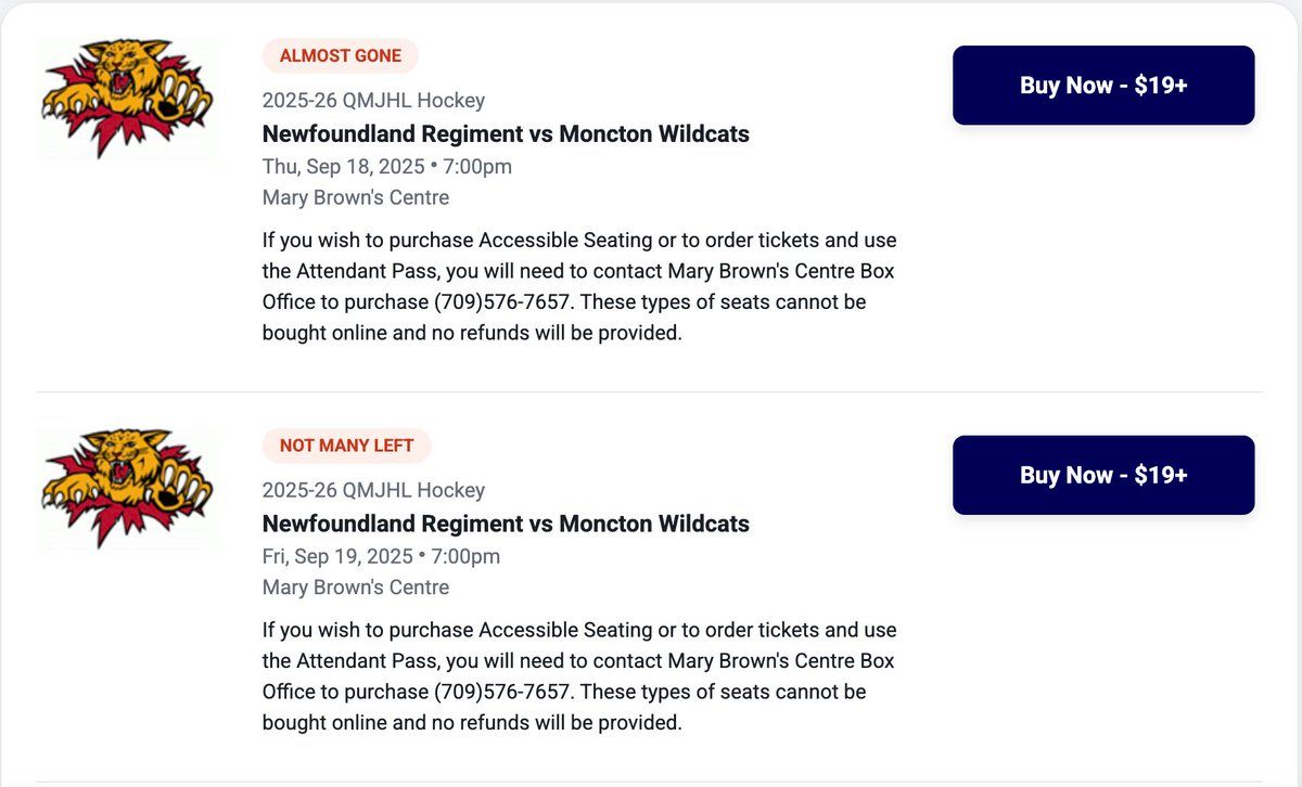 Newfoundland Regiment at Moncton Wildcats at Avenir Centre, 17 December | Event in Moncton | AllEvents