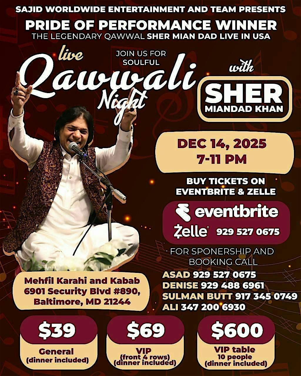 Maryland’s Unforgettable Qawwali Night with Ustad Sher Miandad Khan, 14 December | Event in Baltimore | AllEvents