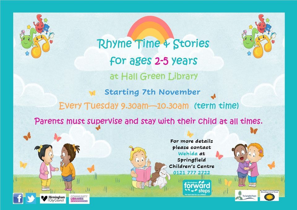 Rhyme Time and Stories for ages 25 years, Hall Green Library