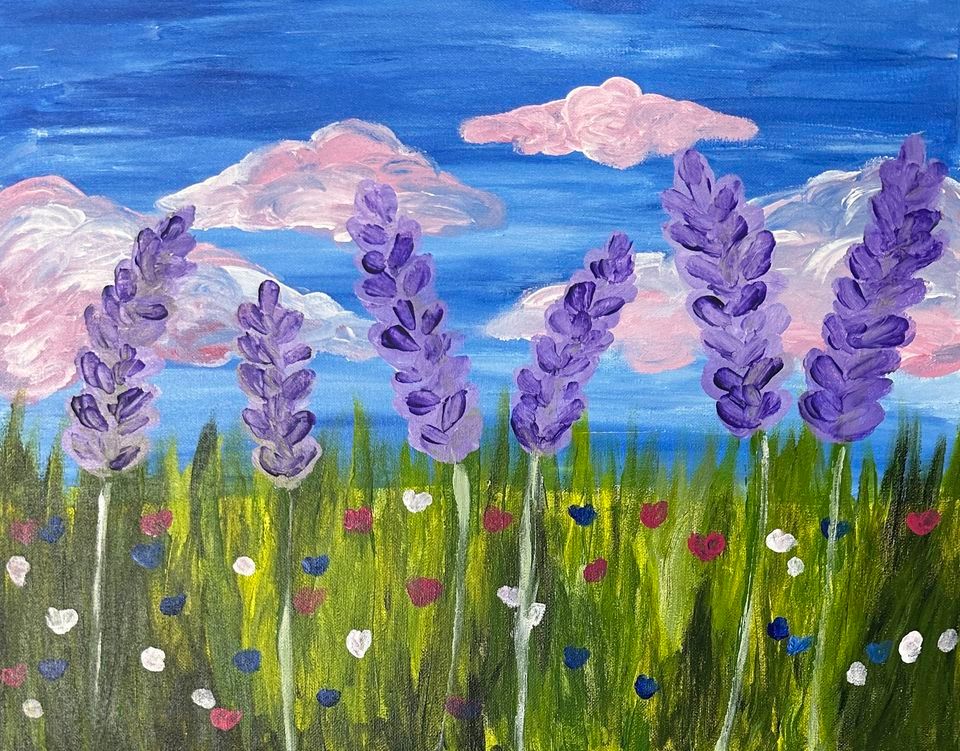 Lilacs Adult Finger Painting Sip & Paint Canvas Class, Painted