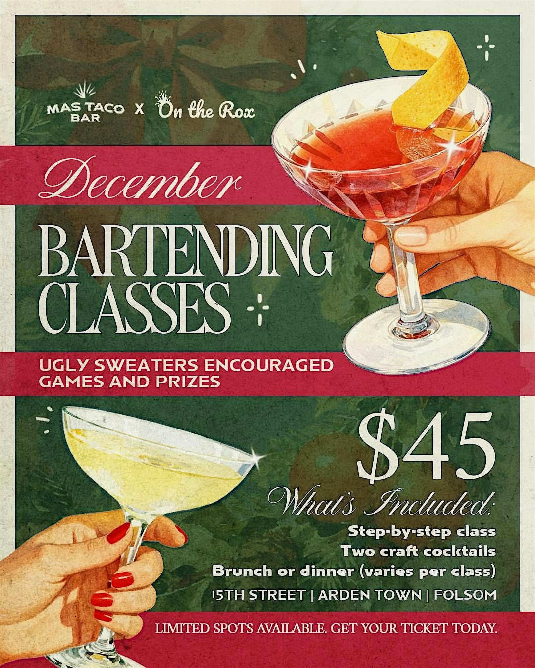 15th St Location - Holiday Bartending Class + Dinner - Mas Taco Bar, 9 December | Event in Sacramento | AllEvents