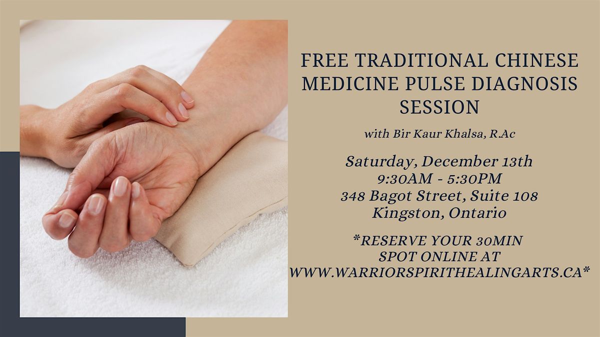 Free Traditional Chinese Medicine Pulse Diagnosis Session, 13 December | Event in Kingston | AllEvents