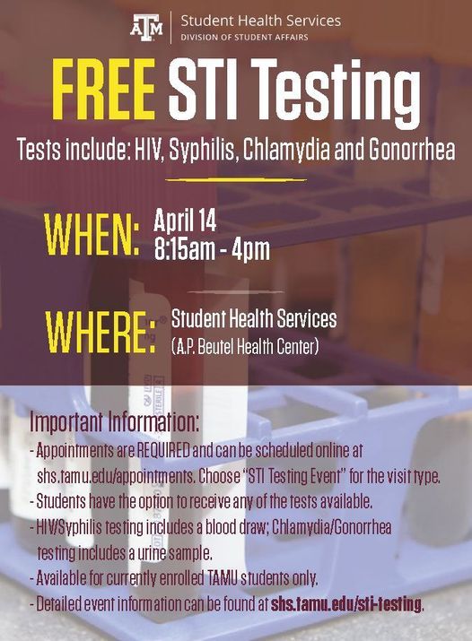 FREE STI Testing, Texas A&M Student Health Services, College Station