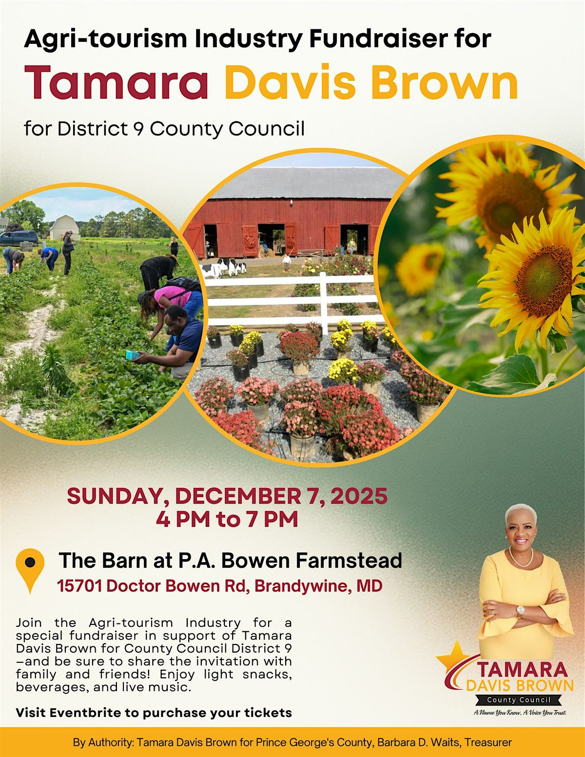 Agri-tourism Industry Fundraiser for Tamara Davis Brown for District 9, 7 December | Event in Brandywine | AllEvents