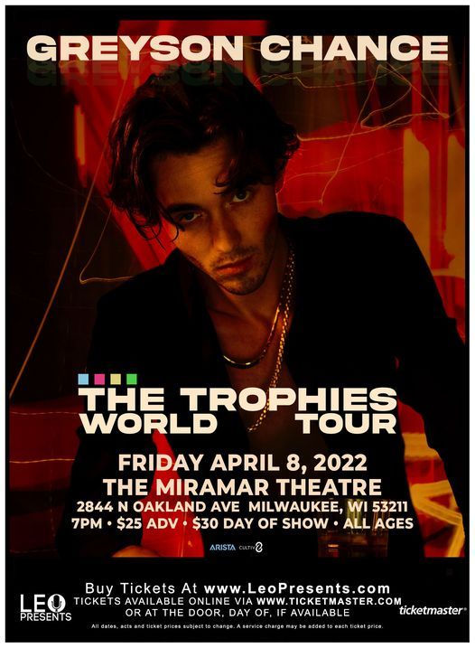 Greyson Chance The Trophies World Tour In Milwaukee The Miramar Theatre Milwaukee April 8 2022 Allevents In Milwaukee Events Calendar May 2022