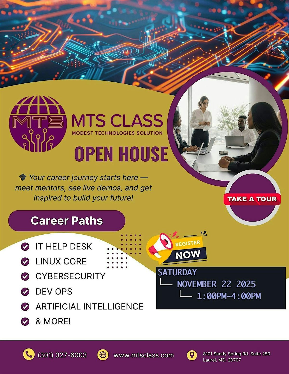 MTS Class Open House & Career Consultation, 22 November | Event in Laurel | AllEvents