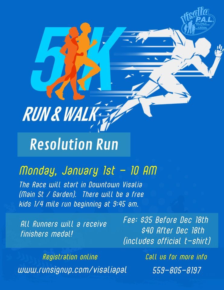Visalia PAL 2025 Resolution 5K Race, Downtown Visalia, January 1 2025