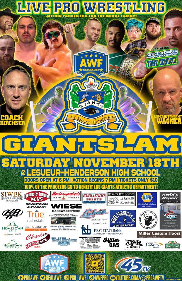 AWF GIANTSLAM - LIVE PRO WRESTLING | LHS FUNDRAISER | LIVE IN LE SUEUR