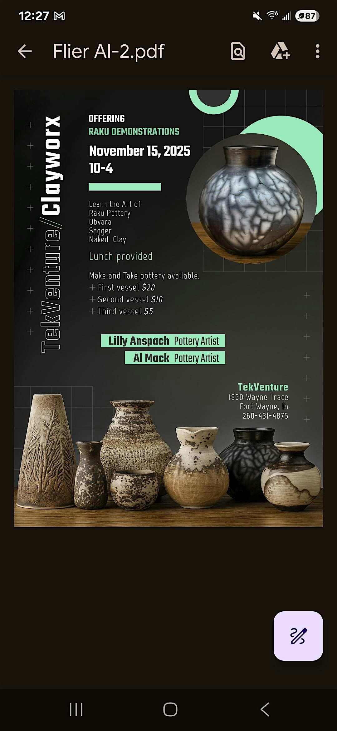 Raku Demonstration-Make & Take Pottery Event, 15 November | Event in Fort Wayne | AllEvents