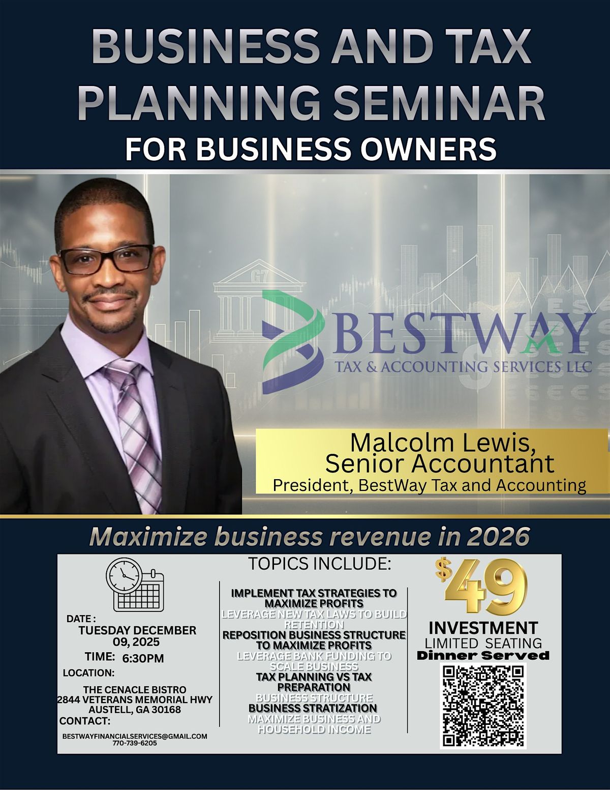 Busines & Tax Planning Seminar for Business Owners : 2026 financial success, 9 December | Event in Austell
