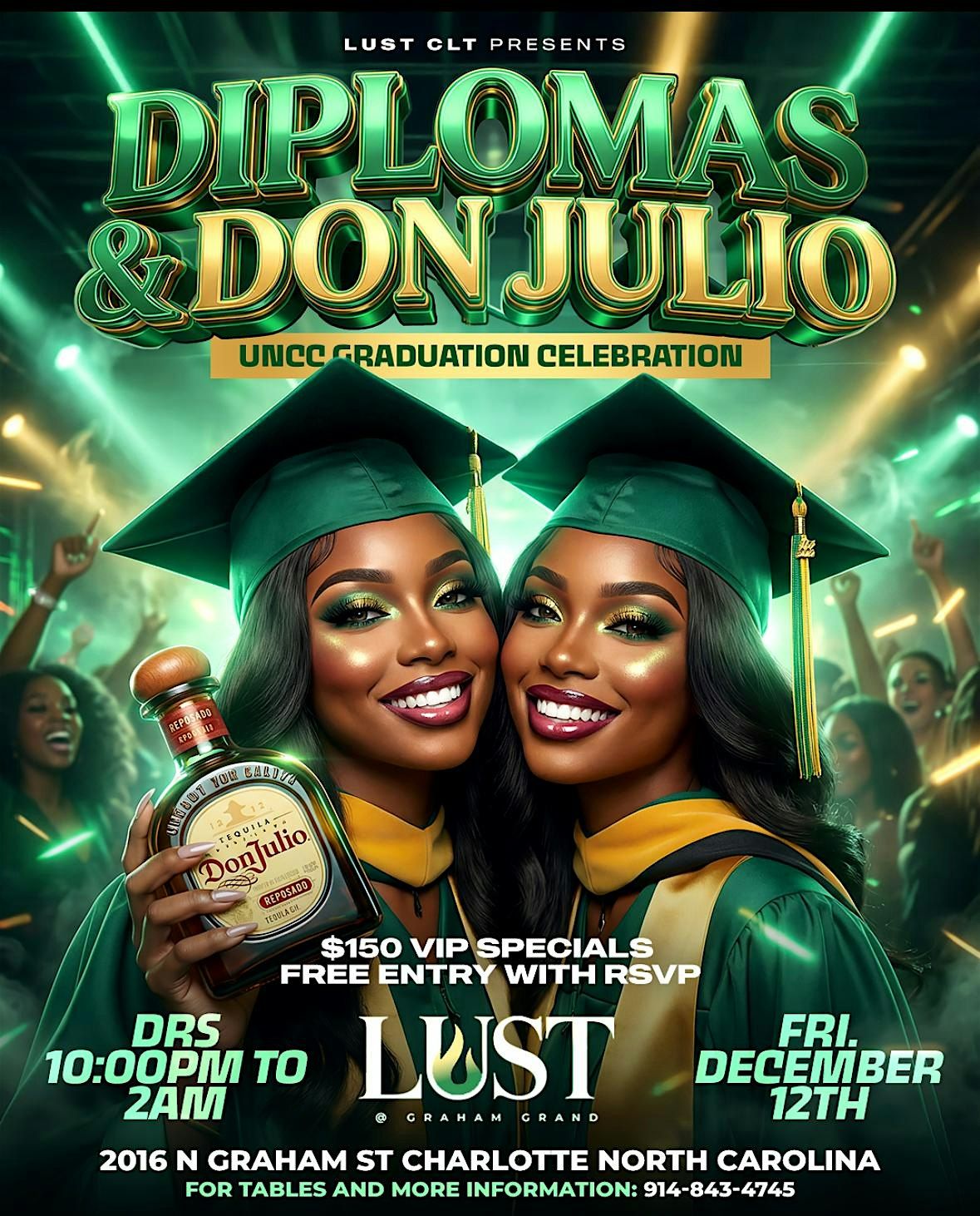 UNCC GRADUATION : Diplomas & Don Julio ! Free entry with rsvp! Tequila spec, 12 December | Event in Charlotte