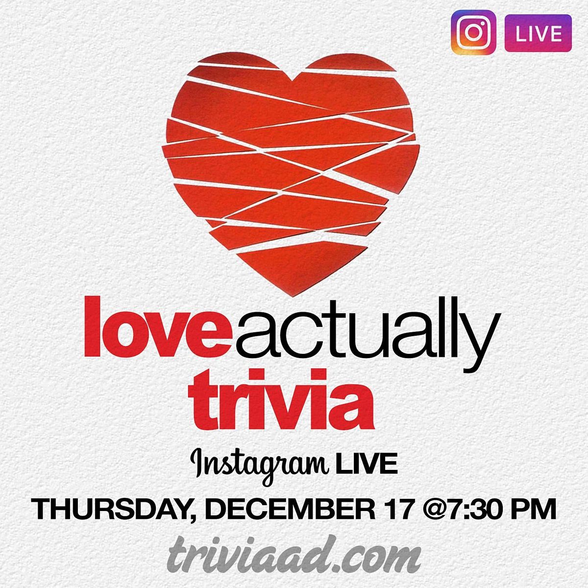Love Actually Trivia On Instagram LIVE 17 December 2020 Online Events