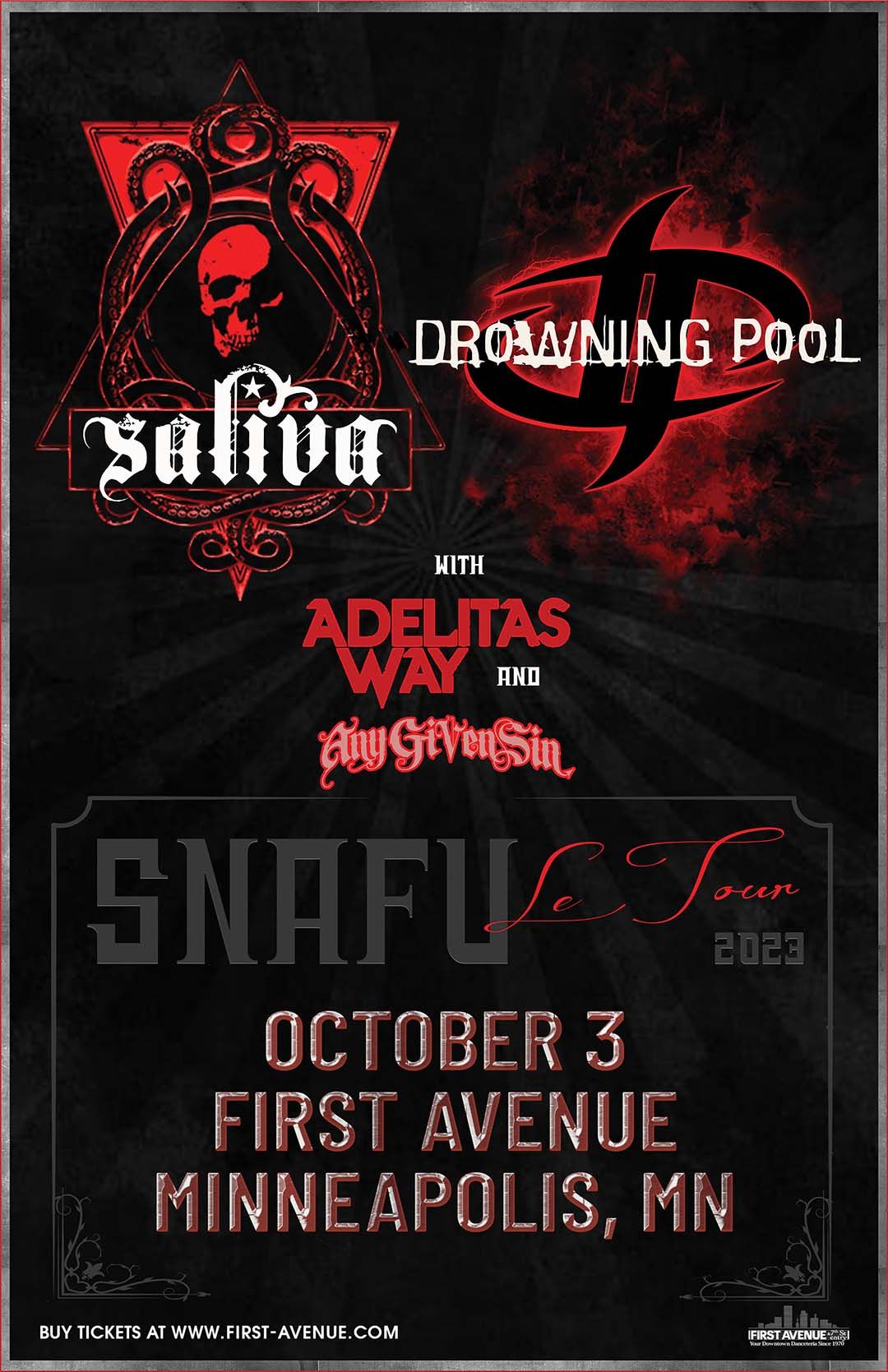 Drowning Pool and Saliva, Tall Pine Distillery, Noel AllEvents.in
