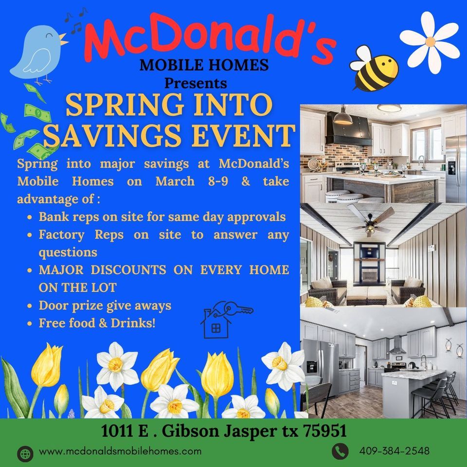 Spring Into Savings Event, 1011 East Gibson Hwy 190 East, Jasper, TX