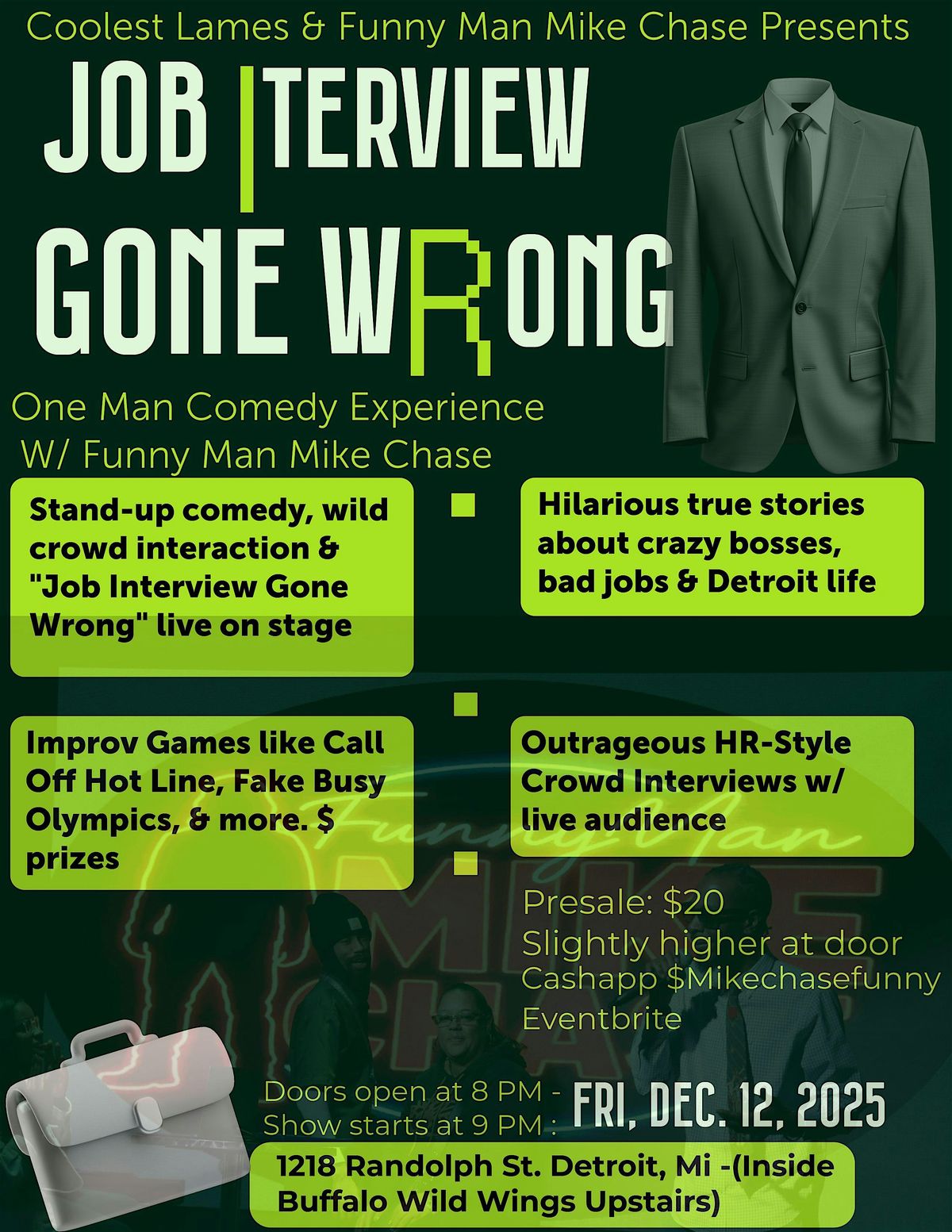 Job Interview Gone Wrong: Comedy, Music & Food w/ Funny Man Mike Chase, 12 December | Event in Detroit