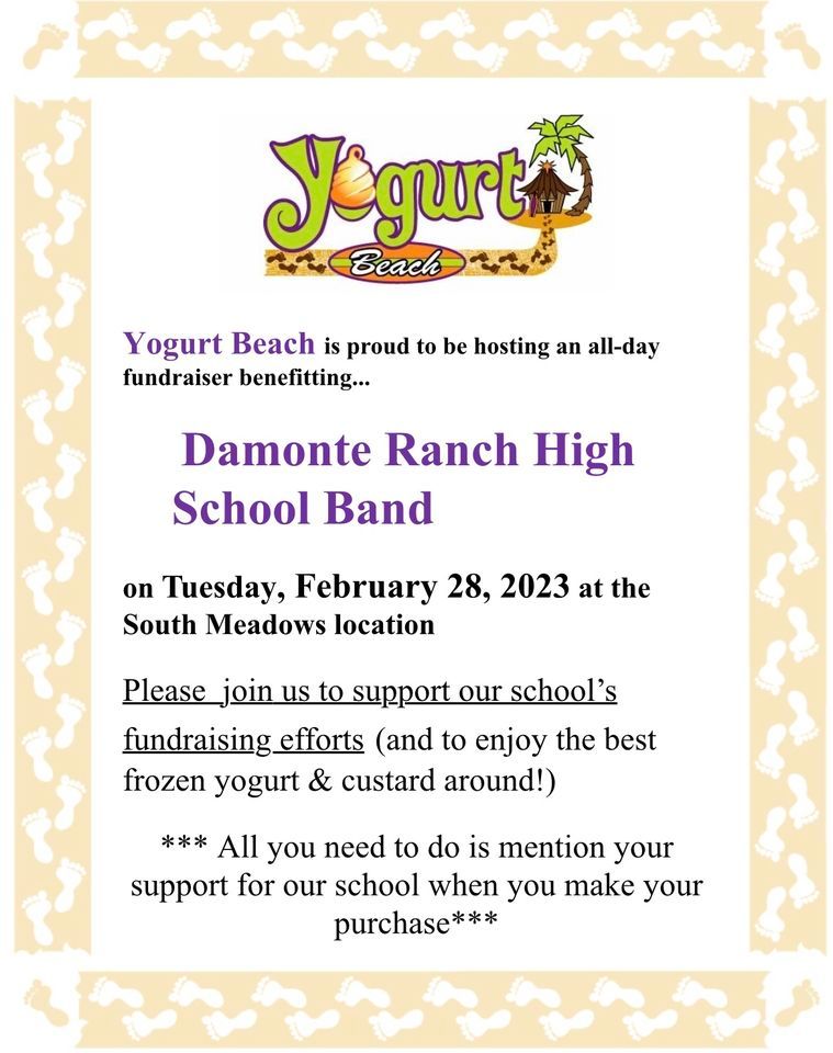 Yogurt Beach dine and donate to support the Damonte Ranch Band, Yogurt