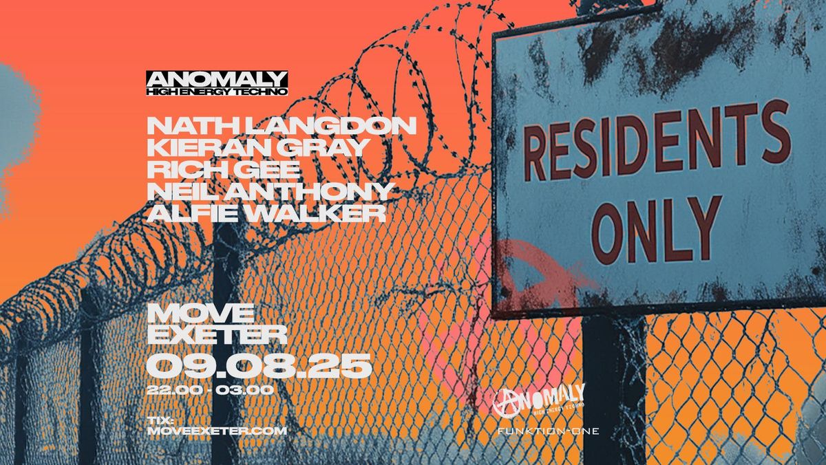 Anomaly Residents &amp; Friends // Hard Techno // 09.09.25 // Move Exeter, 9 August | Event in Exeter