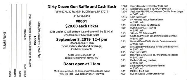 dirty dozen gun raffle and cash bash vfw south mountain post 6771 dillsburg september 8 2019 allevents in