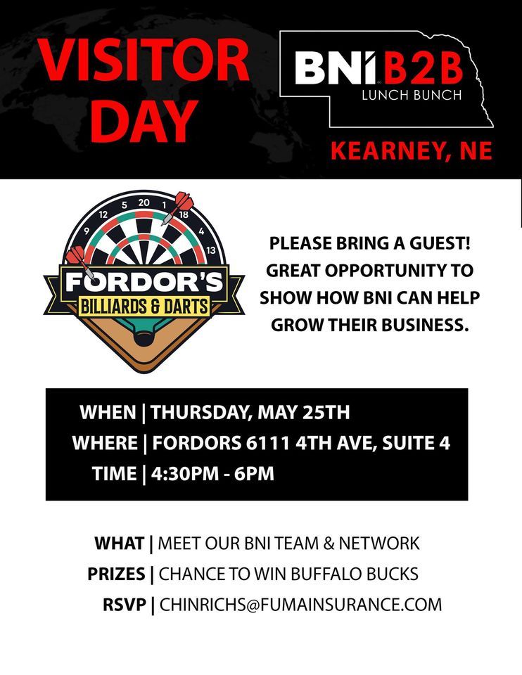 BNI Visitor Social at Fordors, Fordor's Billiards & Darts, Kearney, May