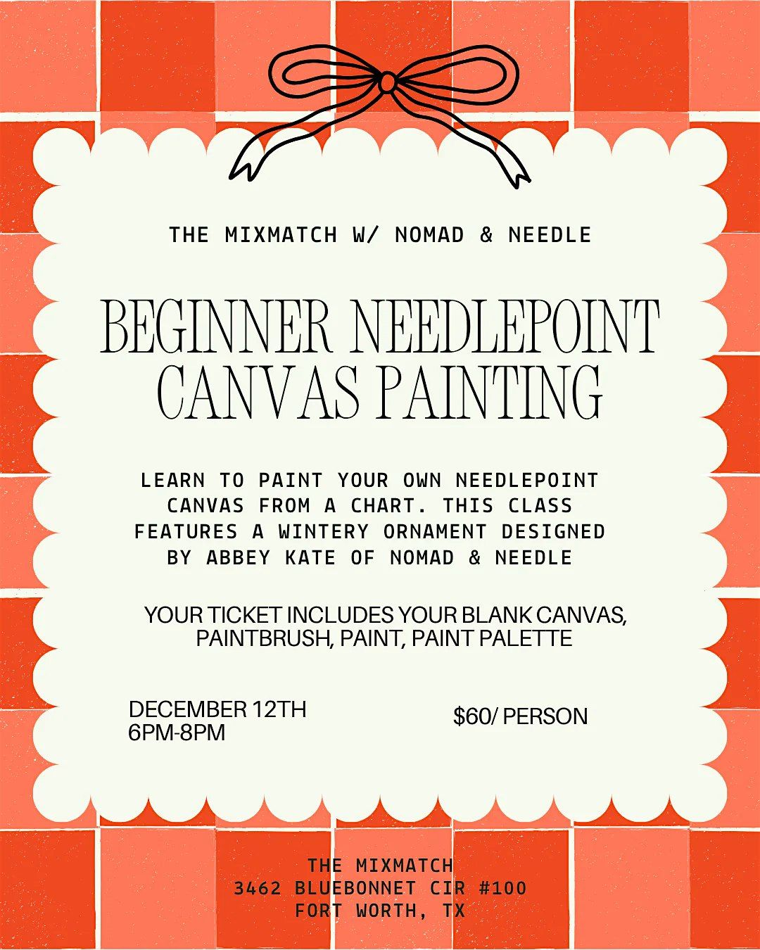 Beginner Needlepoint Canvas Painting Class w/ Nomad & Needle, 12 December | Event in Fort Worth | AllEvents