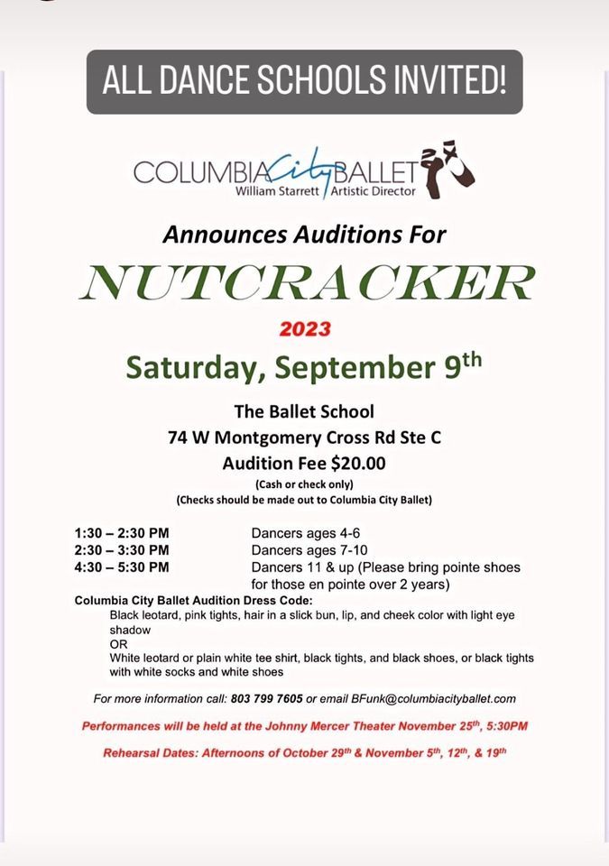 Columbia City Ballet Nutcracker Auditions , The Dance Shoppe, Savannah