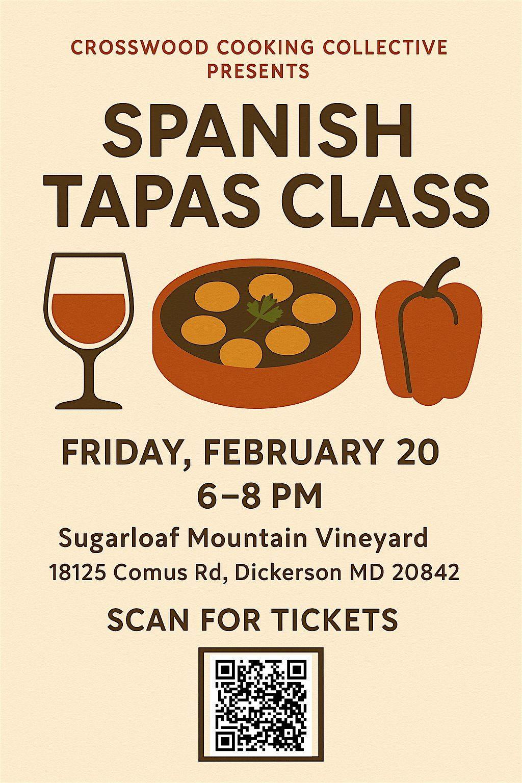 Spanish Tapas Cooking class at Sugarloaf Mountain vineyard, 20 February | Event in Dickerson | AllEvents