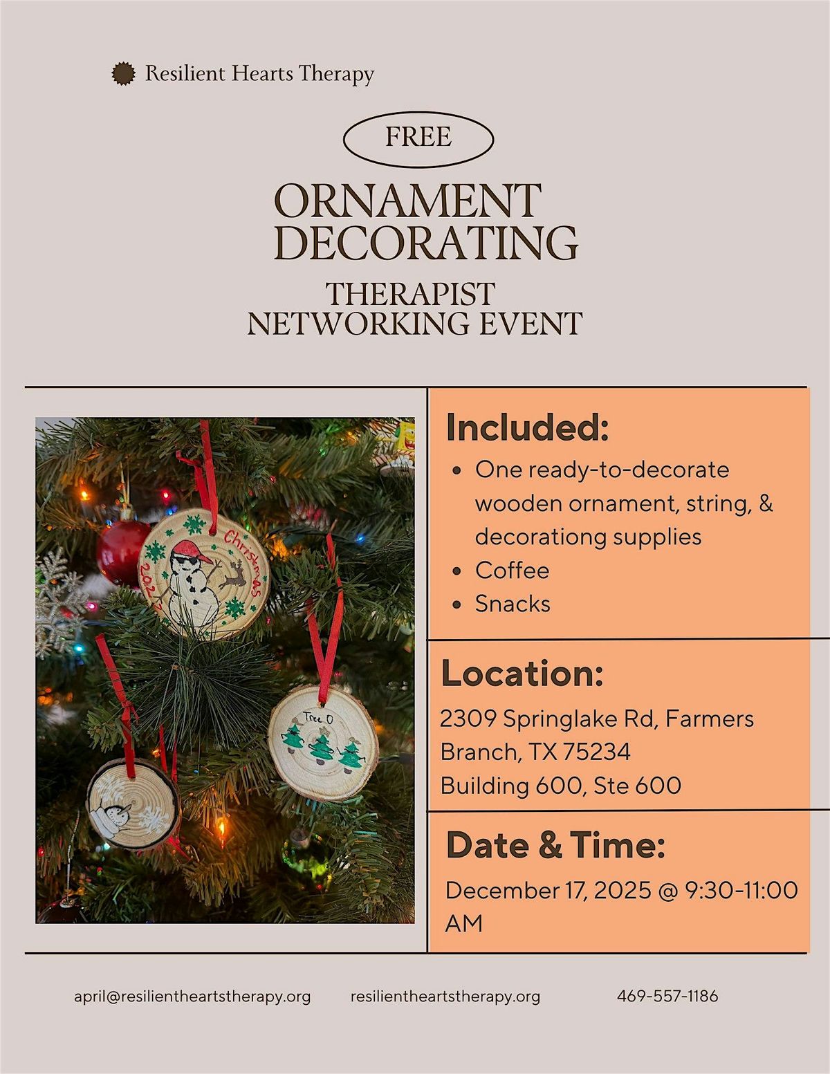 Ornament Decorating Therapist Networking Event, 17 December | Event in Farmers Branch | AllEvents