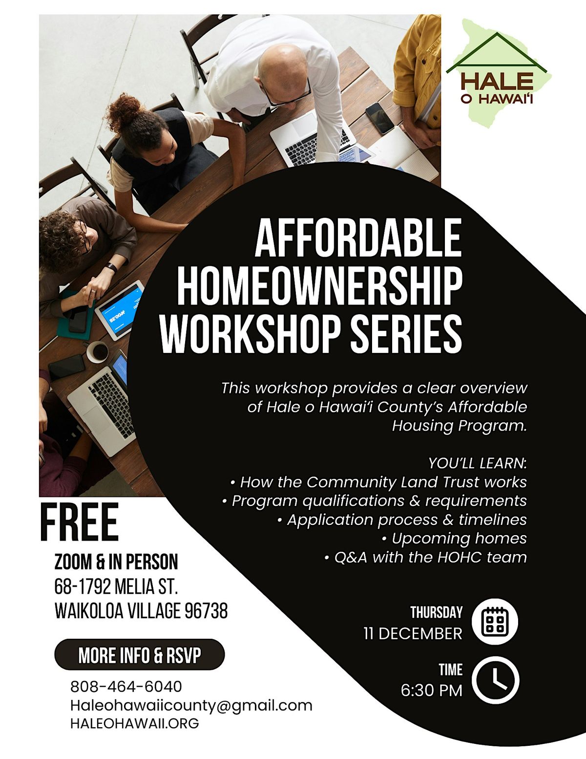 HALE O Hawaii County's Affordable Homeownership Workshop Series- Intro, 11 December | Event in Waikoloa Village
