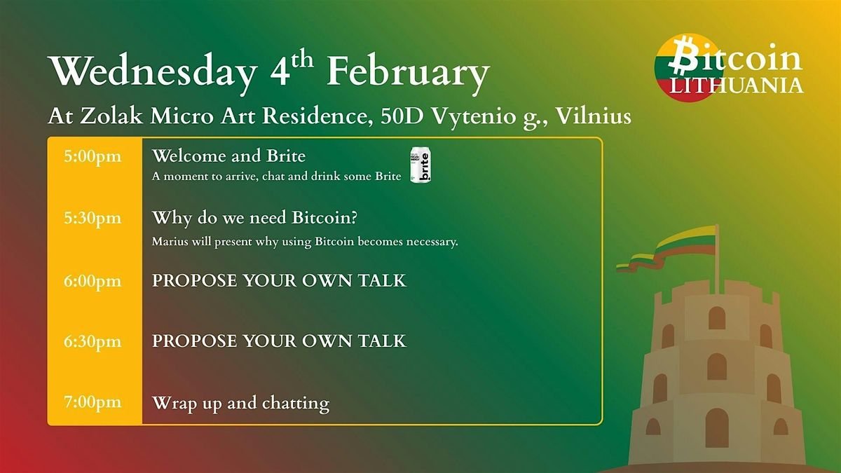 Bitcoin Meetup of February, Zolak Micro Art Residence, Vilnius, 4 February  2026 | AllEvents