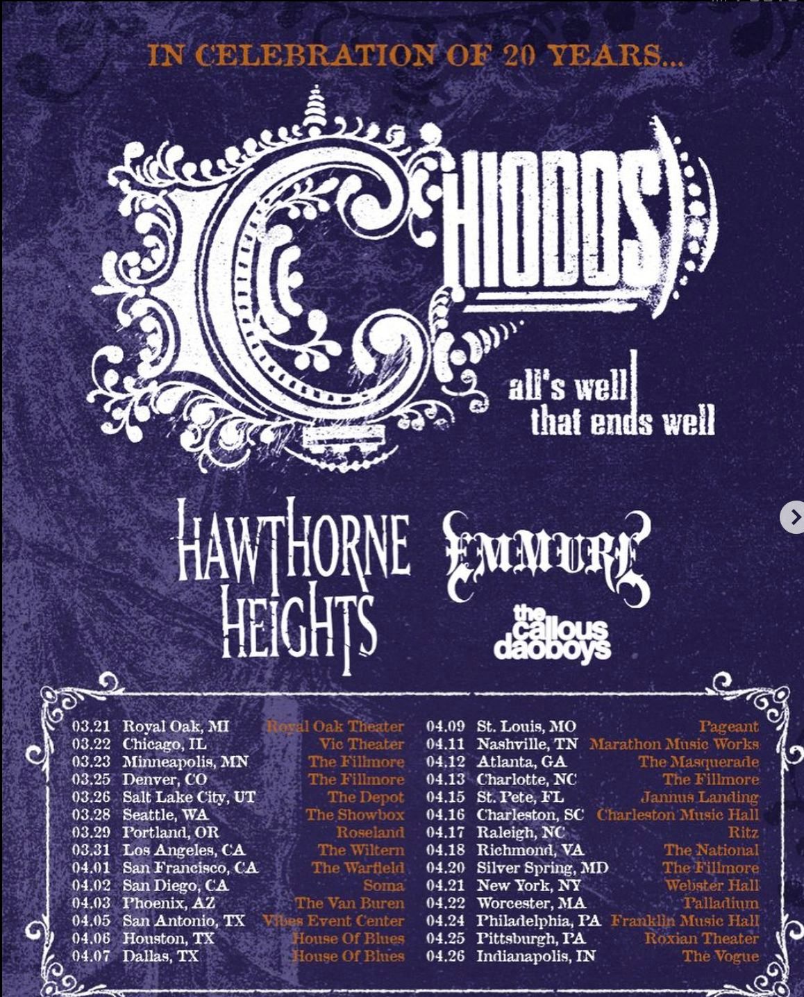 Chiodos at Fillmore Minneapolis | Event in Minneapolis | AllEvents