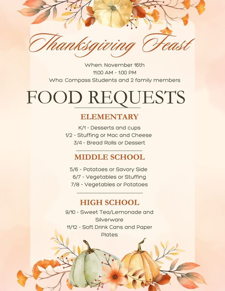Thanksgiving Family Feast, Compass Prep, Canton, November 16 2023