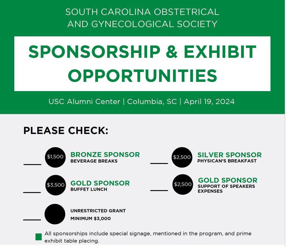 Sponsors for the Annual South Carolina OBGYN Society Meeting