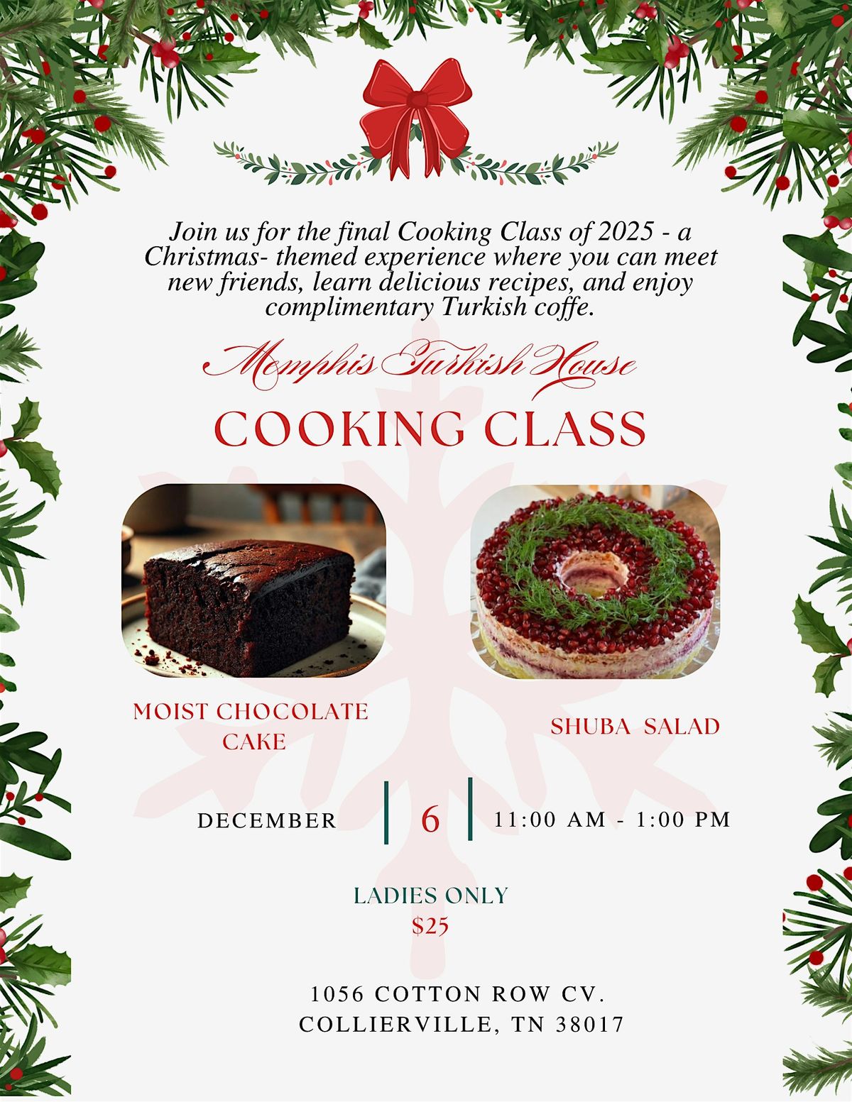 Turkish Cooking Class on Saturday, December 6th, 2025, 6 December | Event in Collierville | AllEvents