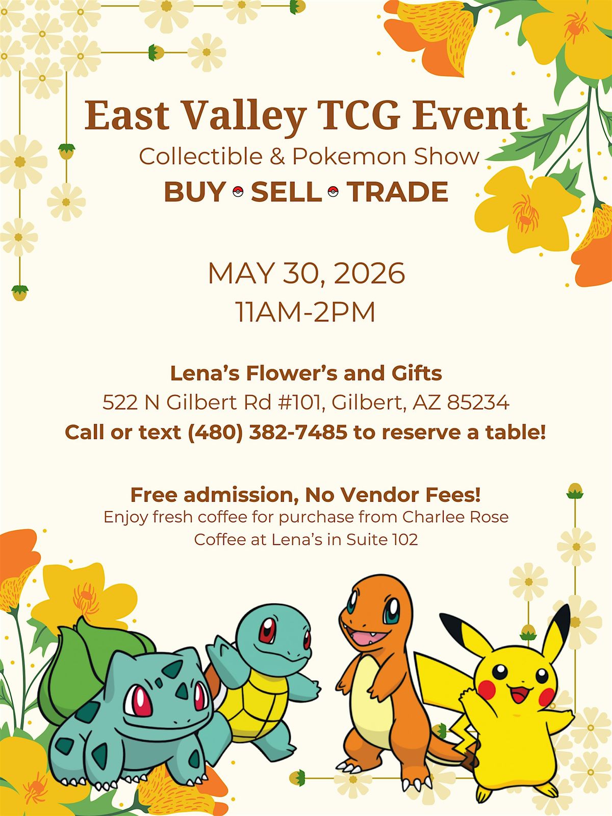 East Valley TCG Event — Collectibles & Pokémon Show, Lena's Flowers and ...