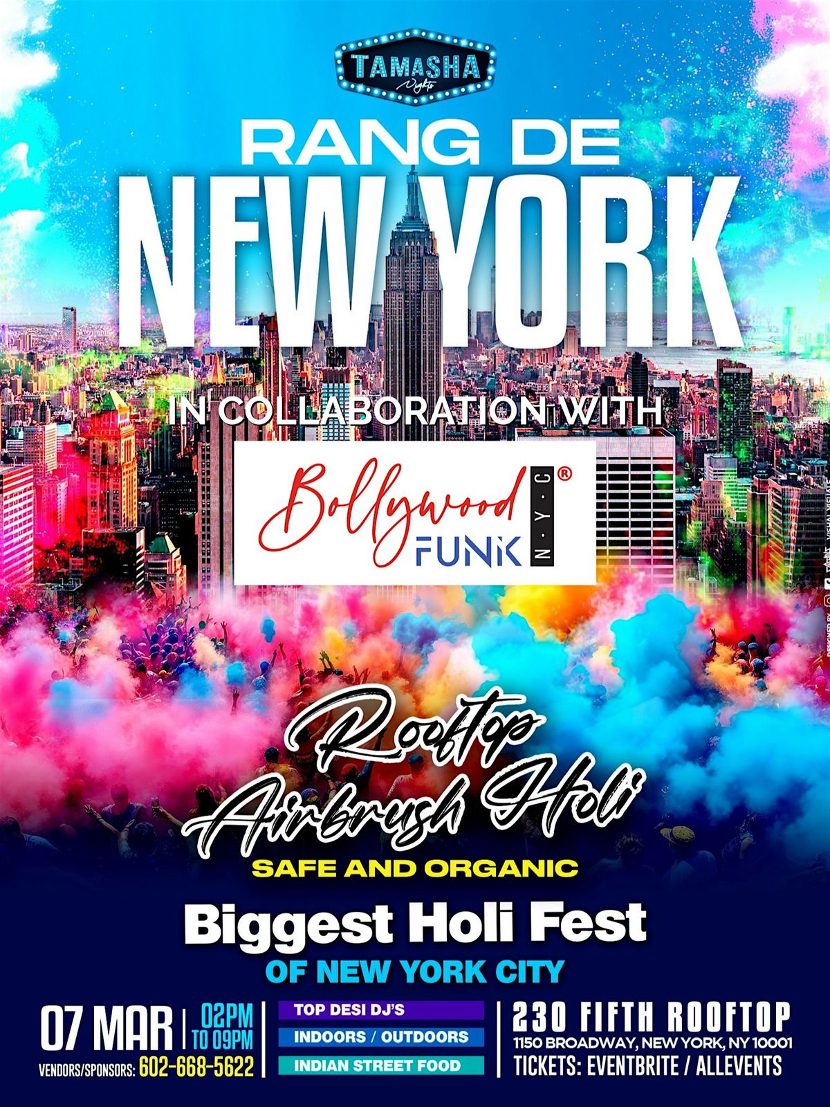 BOLLYWOOD FUNK HOLI FEST - RANG DE NEW YORK 2026 @230 FIFTH ROOFTOP BAR