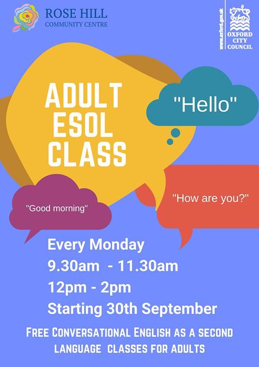 Adult ESOL Classes Rose Hill Community Centre Oxford October 7 2019 adult-esol-classes-rose-hill-community-centre-oxford-october-7-2019