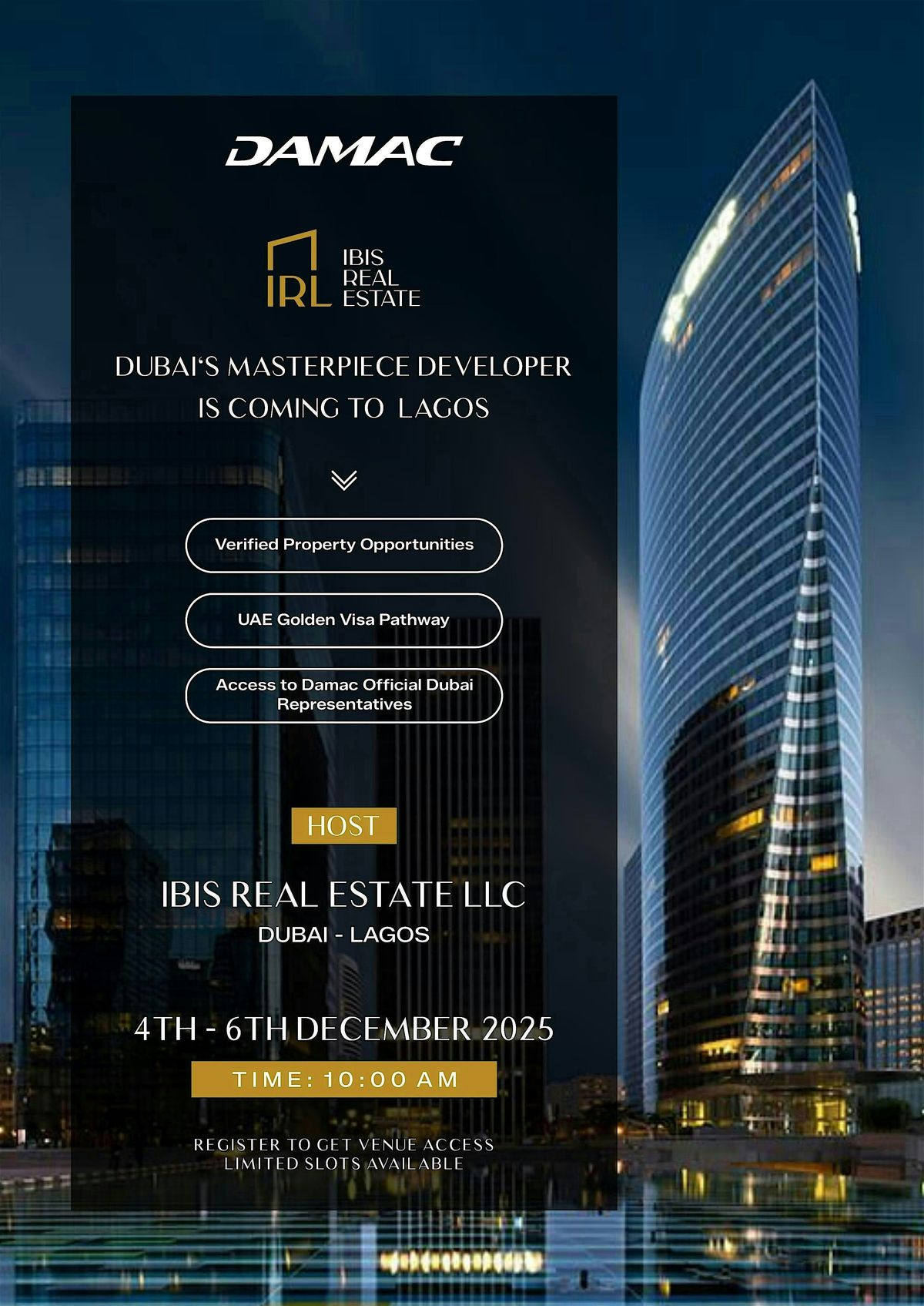DAMAC x IBIS Lagos Showcase: Invest in Dubai’s Fastest-Selling Projects, 4 December | Event in Lagos | AllEvents