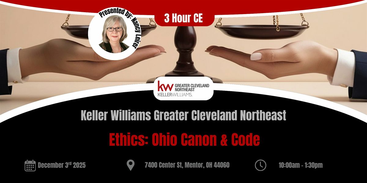 Ethics: Ohio Canons & NAR Code 3 hr CE w/ Nancy Leirer, 3 December | Event in Mentor | AllEvents