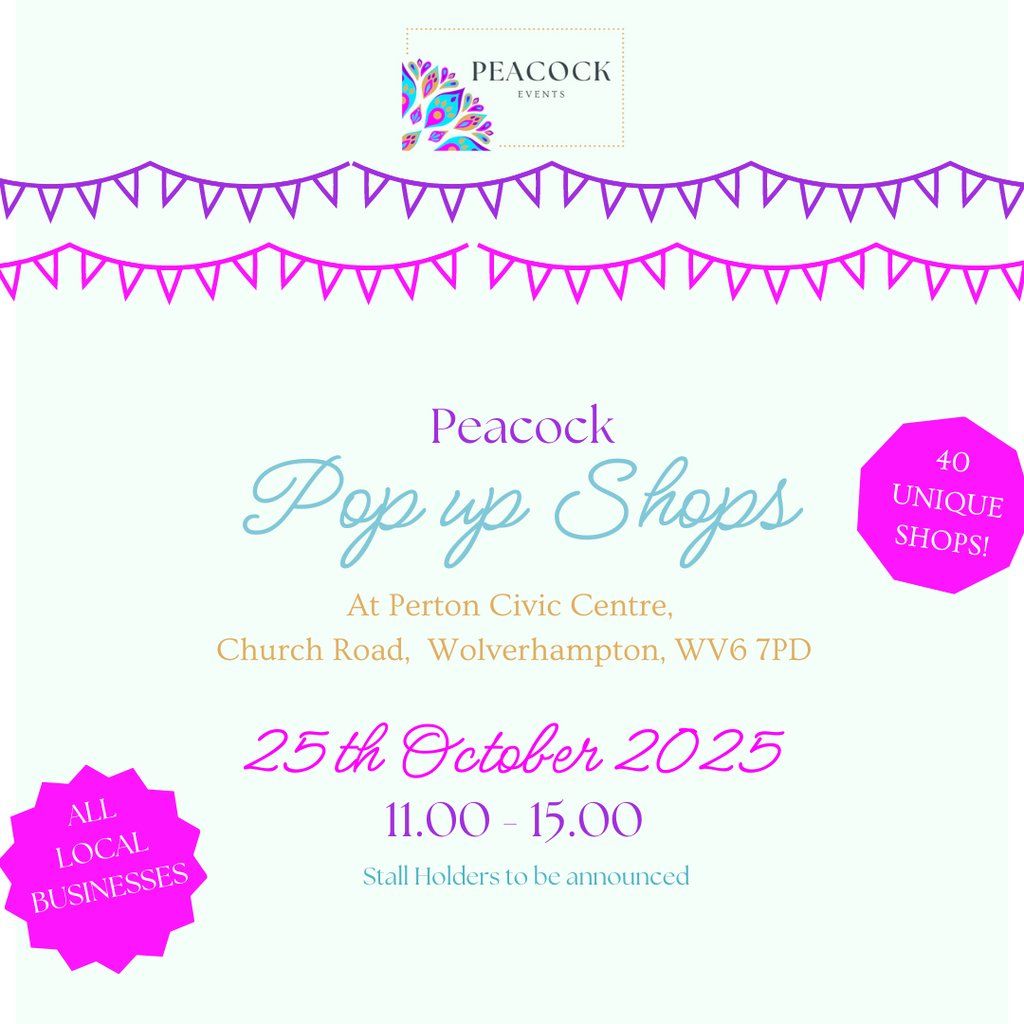 Peacock Pop Up Shops | 25th October 2025 | 11.00 - 15.00, 25 October | Event in Wolverhampton | AllEvents