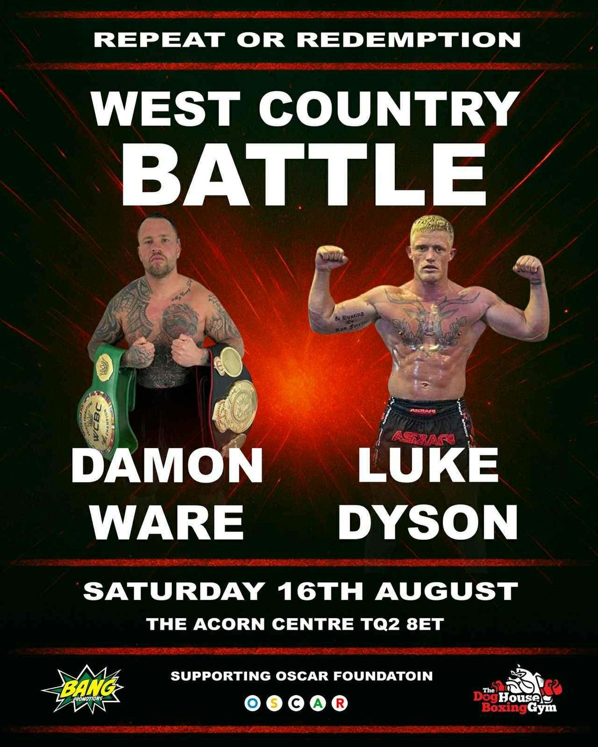 Repeat Or Redemption Damon Ware v Luke Dyson , 16 August | Event in Torquay | AllEvents