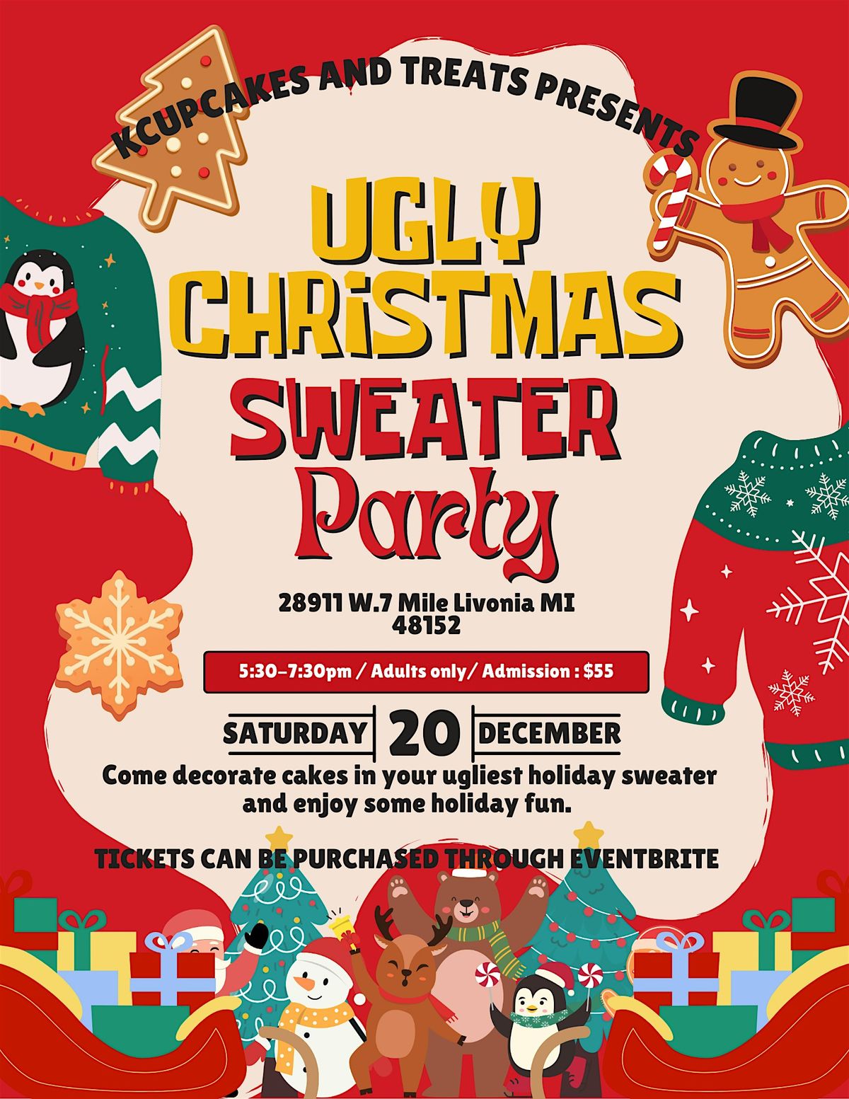 Ugly Christmas Sweater Cake and Sip, 20 December | Event in Livonia | AllEvents