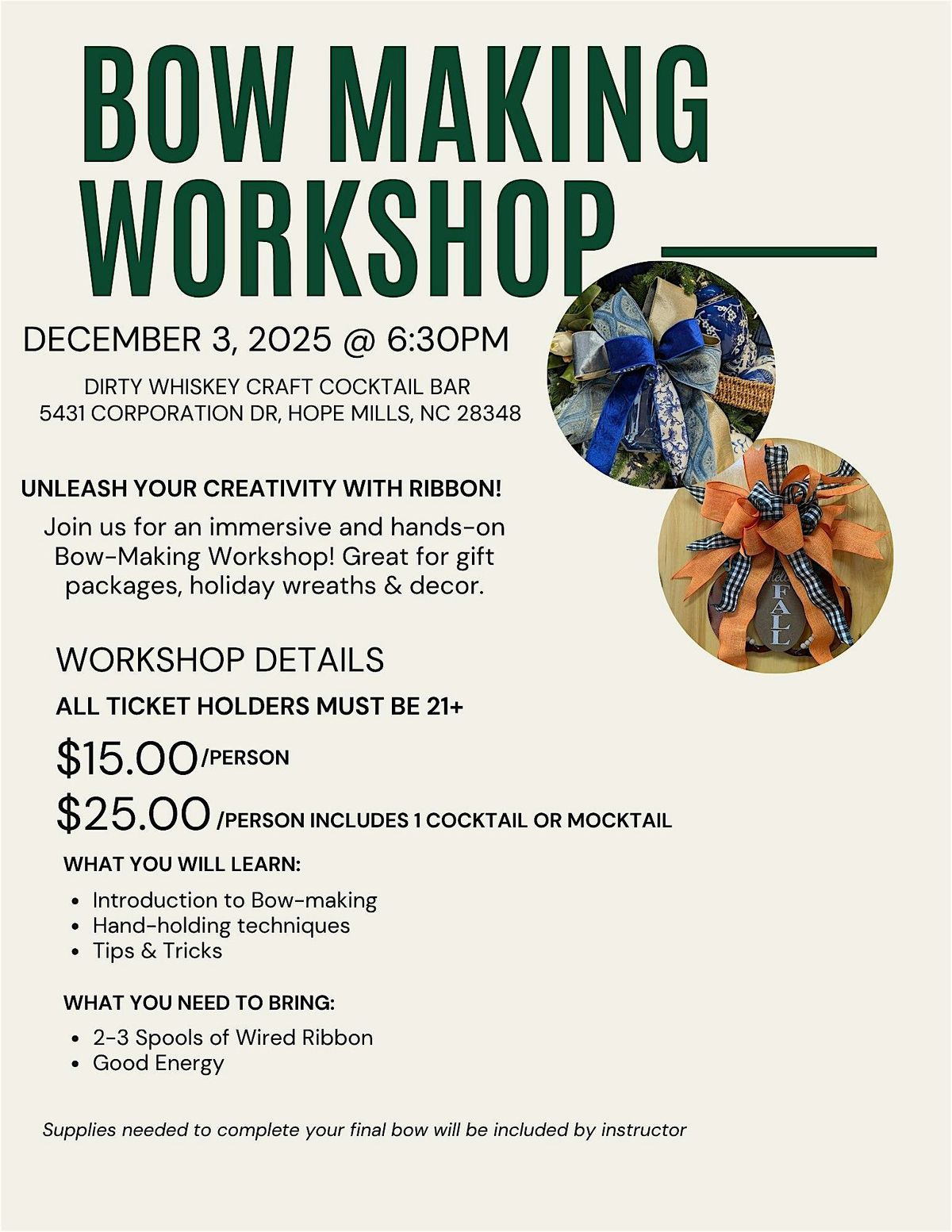 Bow Making Workshop, 3 December | Event in Hope Mills | AllEvents