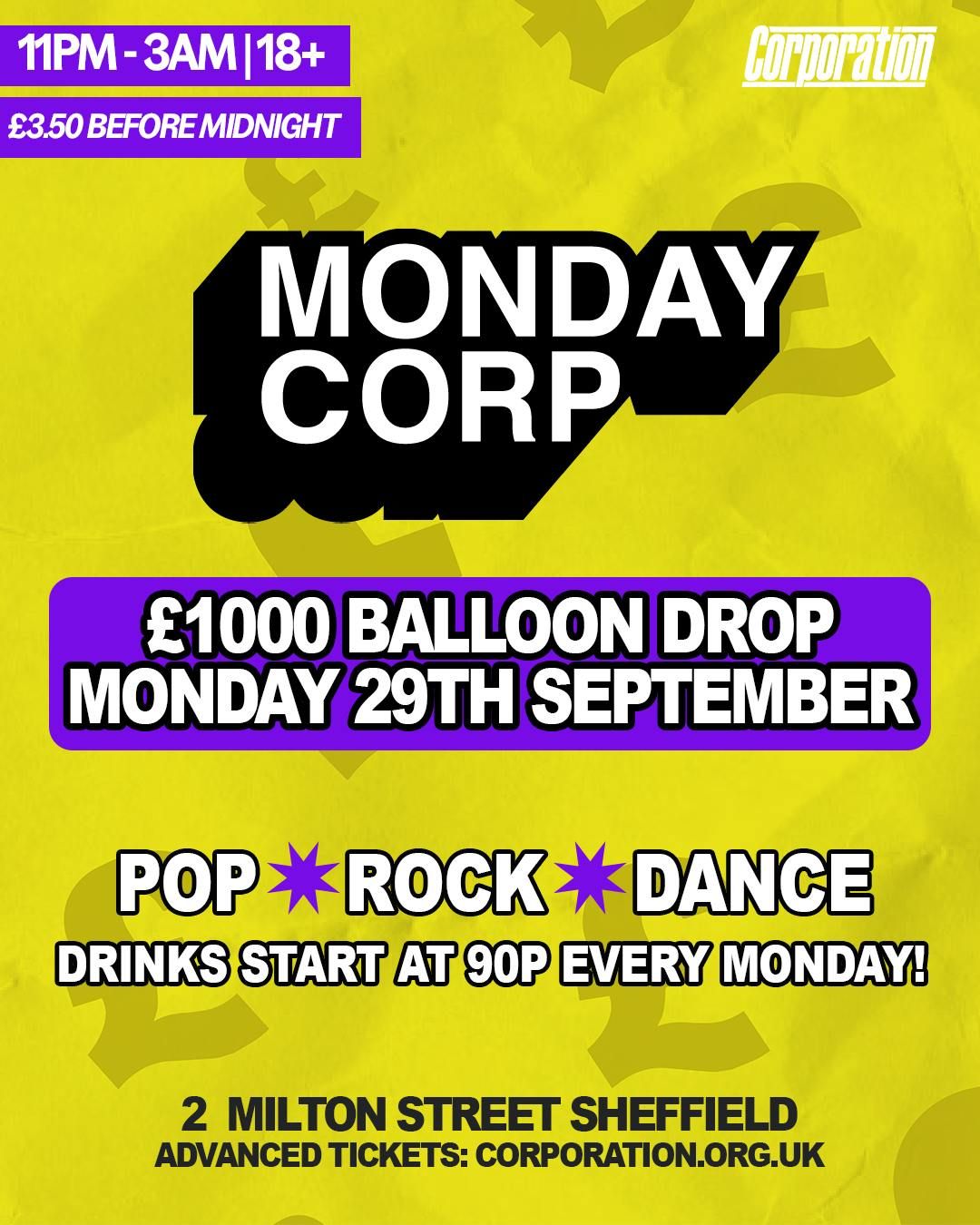 £1000 Balloon Drop! | MONDAY CORP, 29 September | Event in Sheffield | AllEvents