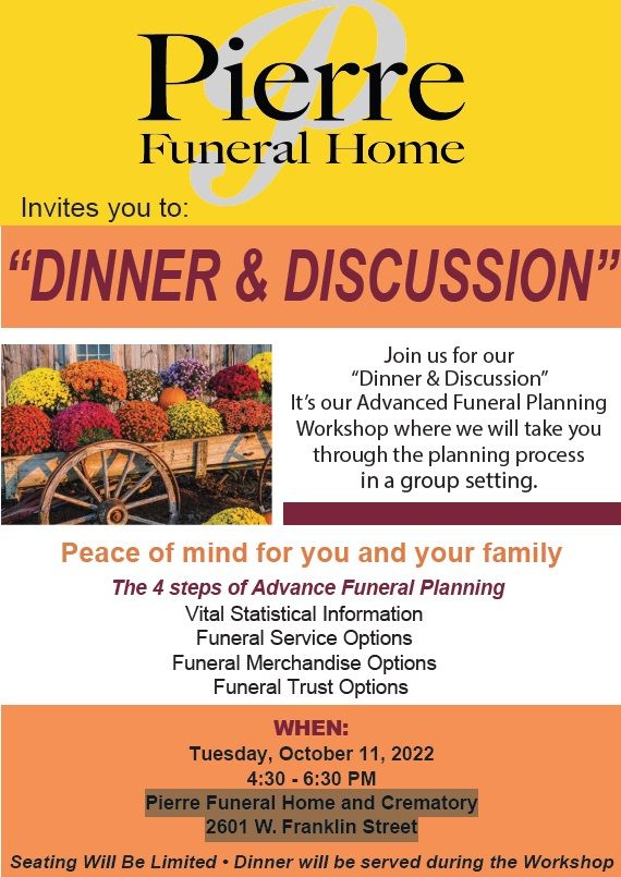 Dinner & Discussion The 4 steps of Advance Funeral Planning, Pierre