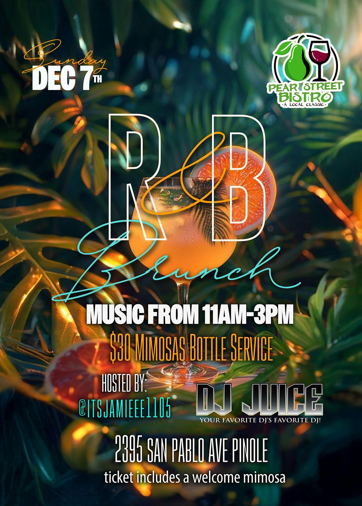 R&B Brunch Pear Street Bistro - Sunday, December 7th, 7 December | Event in Pinole | AllEvents