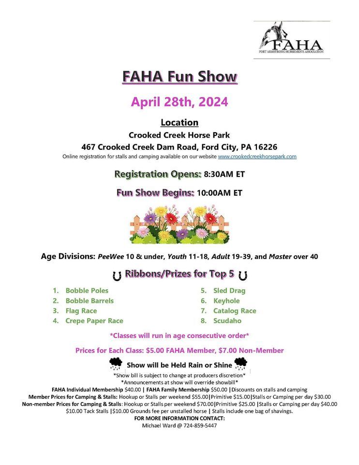Sunday Funday Fun Show, Crooked Creek Horse Park, Ford City, April 28
