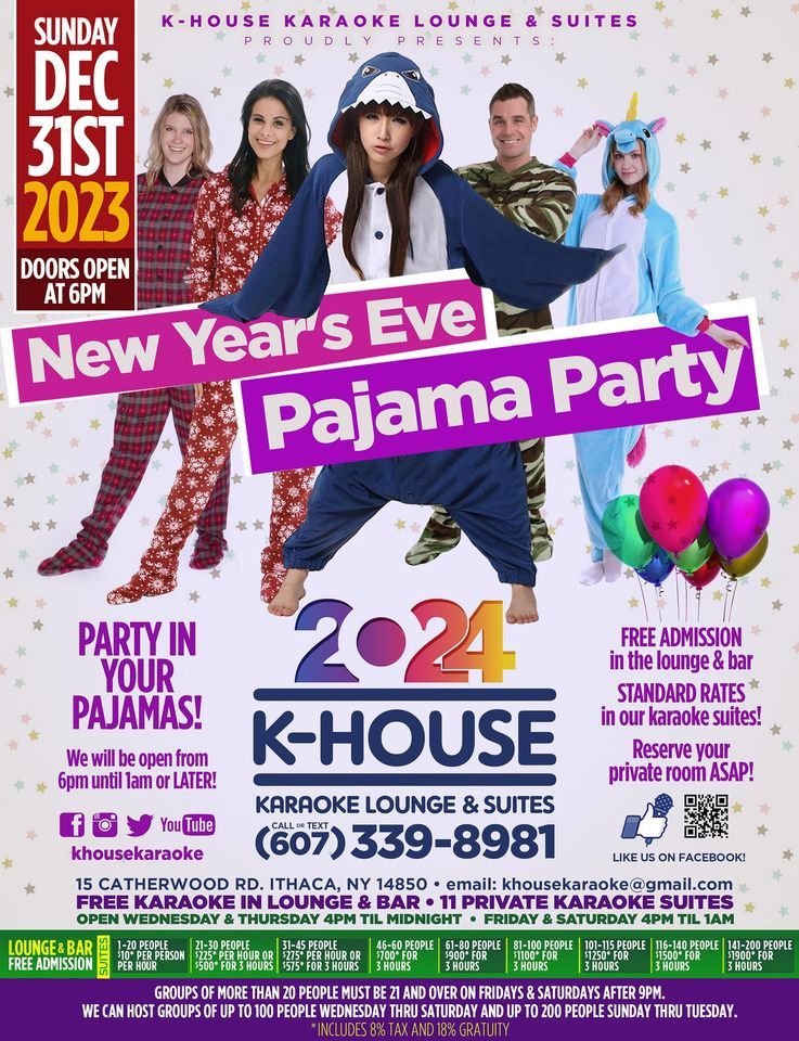 New Years Eve Pajama Party, KHOUSE Karaoke Lounge & Suites, Ithaca, 31